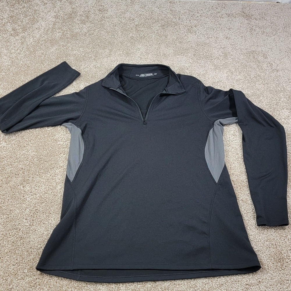 Arcteryx Rho LT 1/4 Zip Neck Base Layer Women XL Black Grey Long Sleeve Read